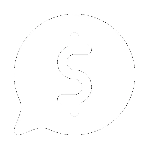 Icon of a money sign inside of a speech bubble. This represents TRaViS ASM Icon of a money sign inside of a speech bubble. This represents TRaViS ASM