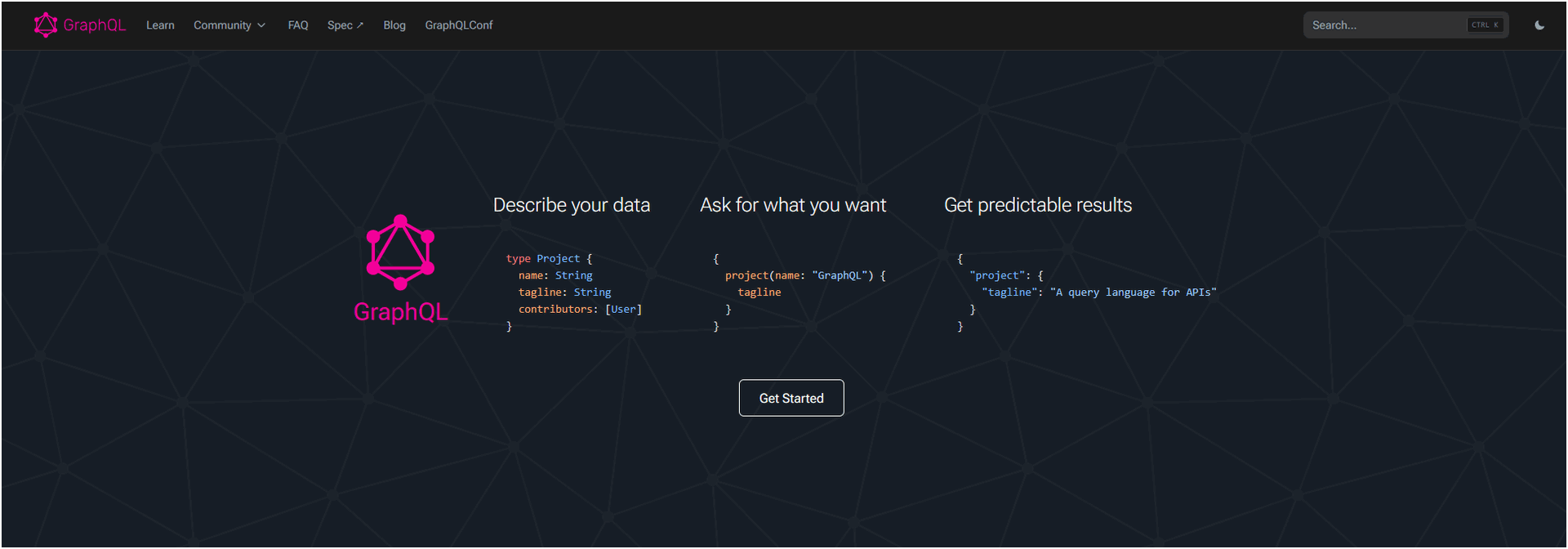 Screenshot of graphql website.
