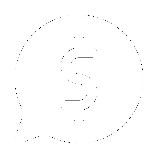 Icon of a money sign inside of a speech bubble. This represents TRaViS ASM