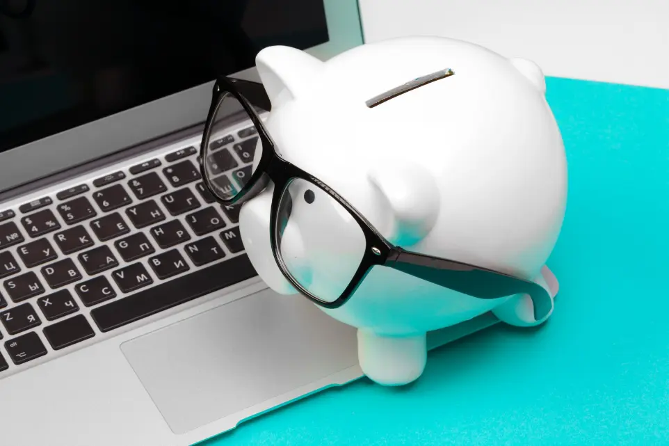 Image showing a piggy bank on a laptop representing ecommerce cyber defenses.