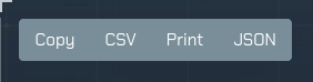 TRaViS EASM reporting options showing buttons for copying, exporting to CSV, printing, and saving as JSON, highlighting the platform's transparency and detailed reporting features.